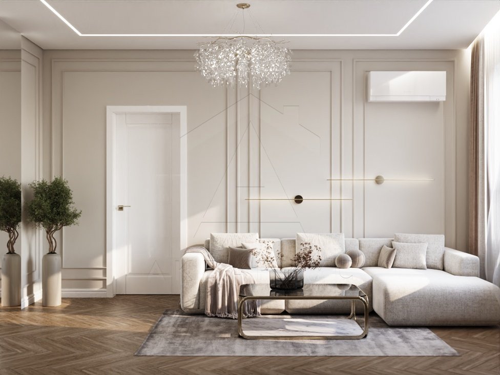 Затишний мінімалізм Інтер'єр 2026: затишна вітальня в стилі мінімалізм з каміном та великими вікнами.