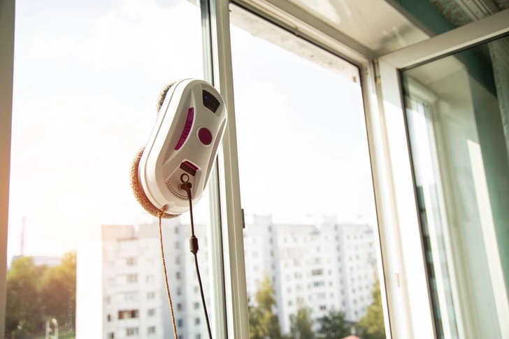 Автоматичне миття вікон Робот для миття вікон, прикріплений до вікна, забезпечує миття вікон без розводів.