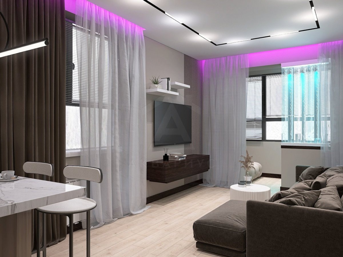 Об'єднаний балкон: Стиль 2026 Дизайн об'єднаного балкона з кімнатою 2026: інтер'єр з використанням дерева та текстилю.