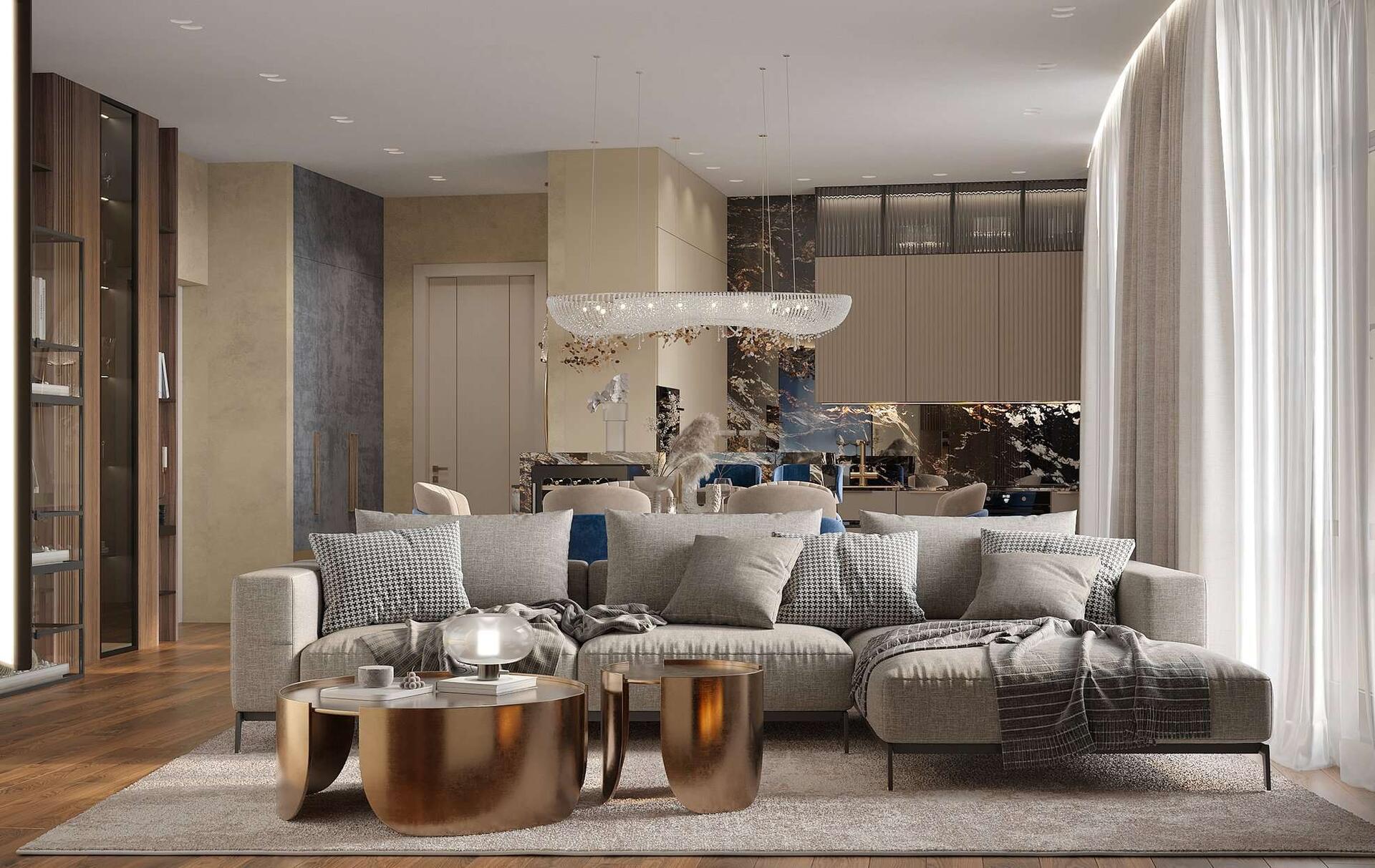 Функціональний інтер'єр квартири Ремонт квартири у сучасному стилі: продумане освітлення та функціональні меблі для комфорту.