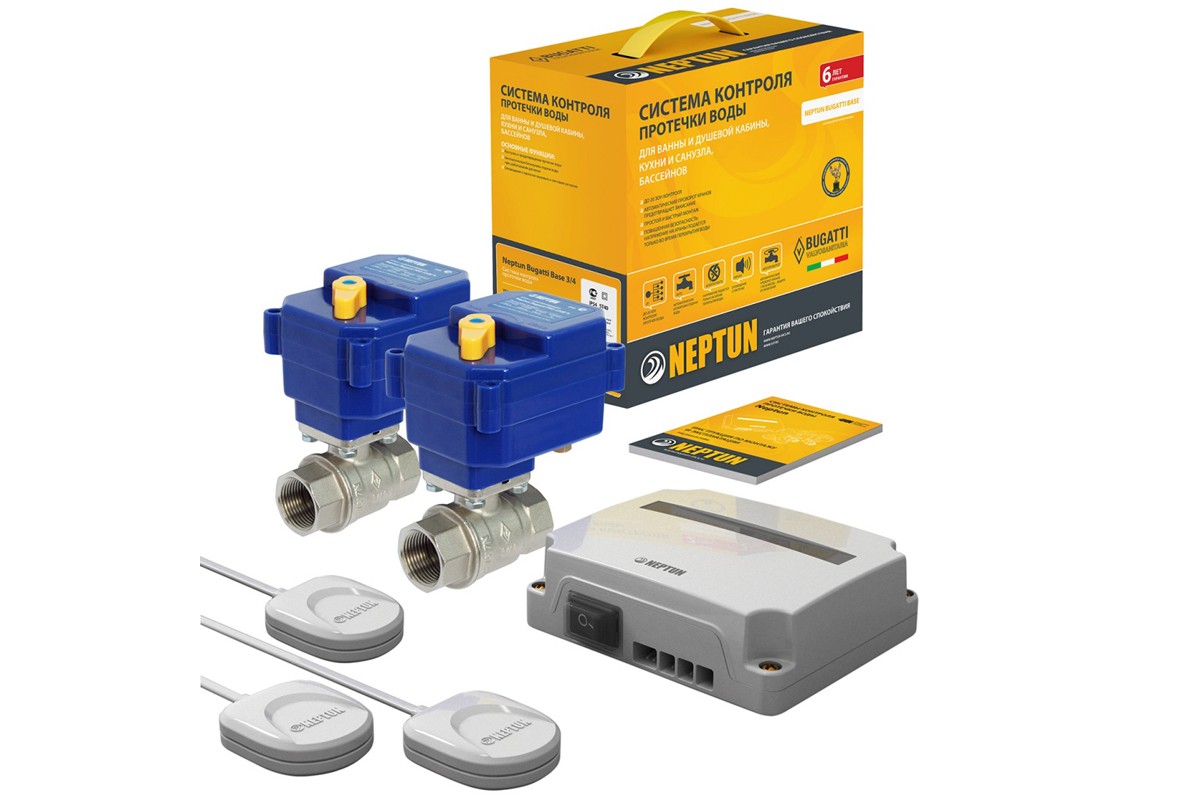 Датчик Нептун у ванній Деталізований вигляд датчика протікання води Нептун встановленого у ванній кімнаті.