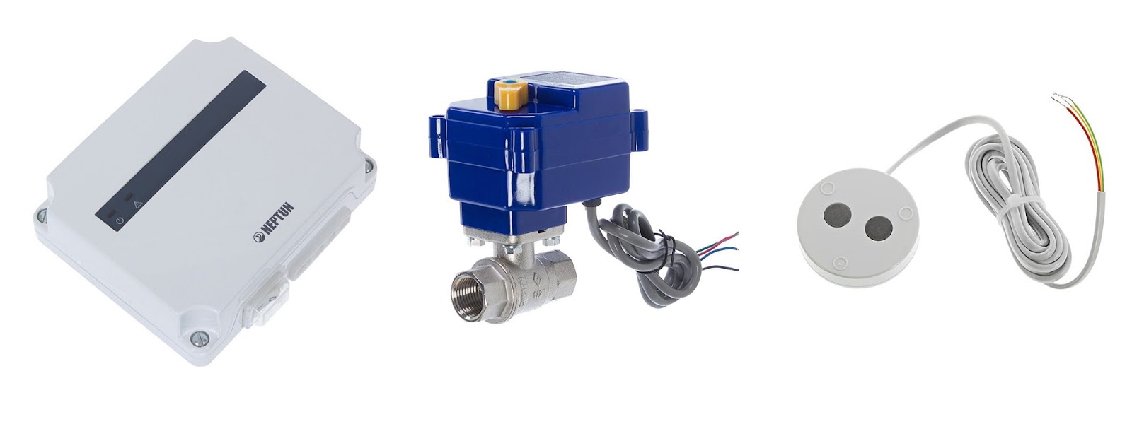 Нептун: Повний комплект захисту Система захисту від протікання Нептун: контролер, датчики та крани в зборі.