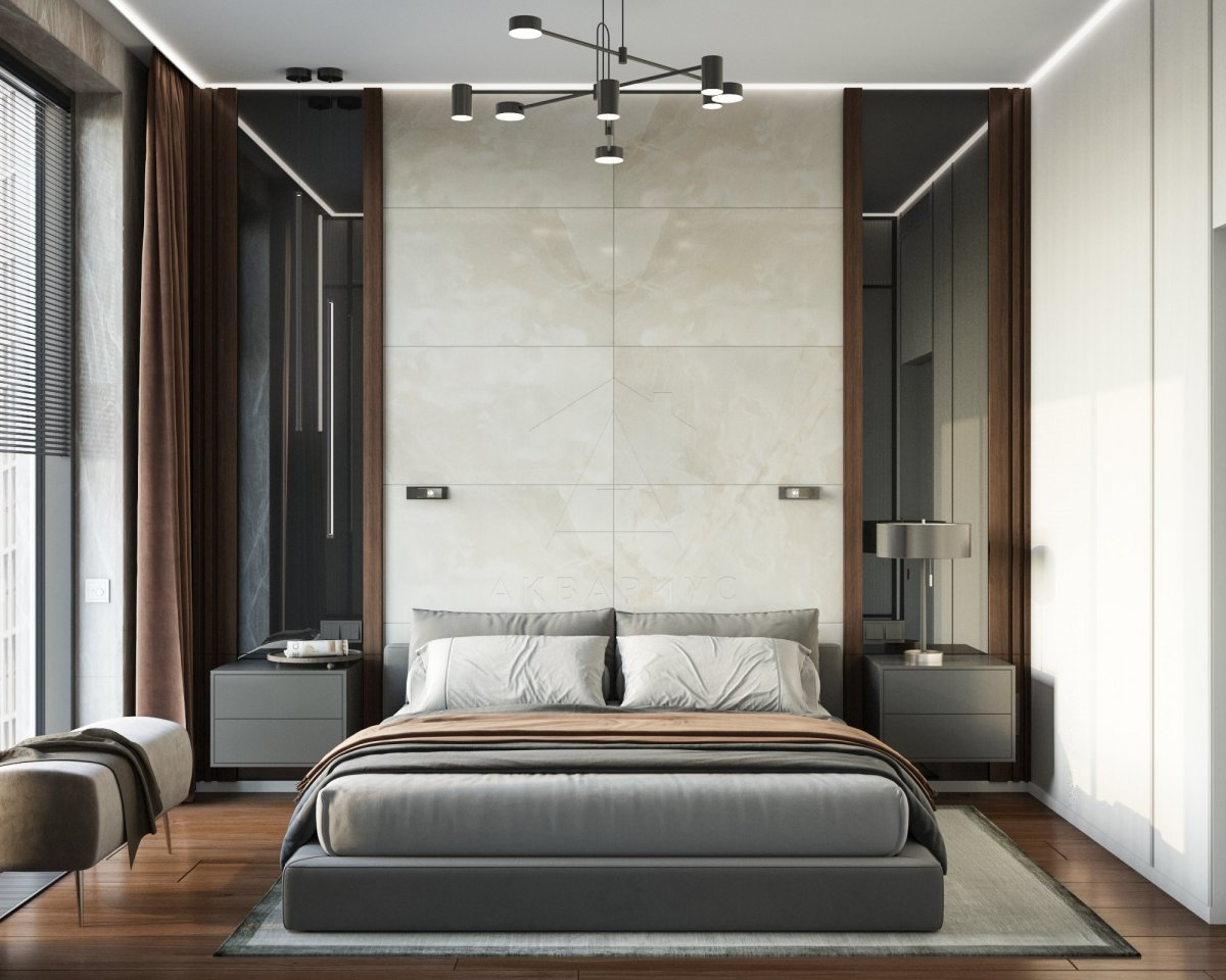 Сучасна вітальня 2026 Дизайн інтер'єру 2026: вітальня з використанням сучасних матеріалів для ремонту квартири в Краснодарі.