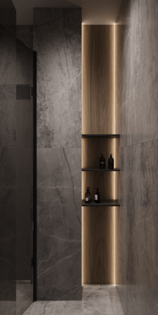 Сучасний 3D дизайн ванної Візуалізація дизайну ванної кімнати в 3D з використанням сучасних матеріалів та сантехніки.