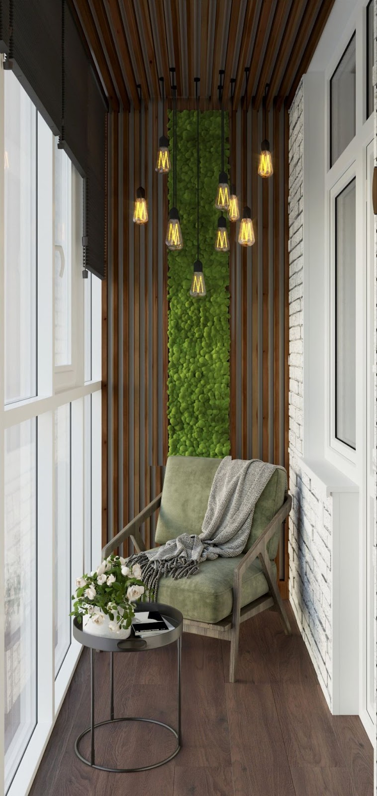 Вологостійкий балкон Стійкі до вологи матеріали для балкону: дерев'яна підлога та меблі з ротангу