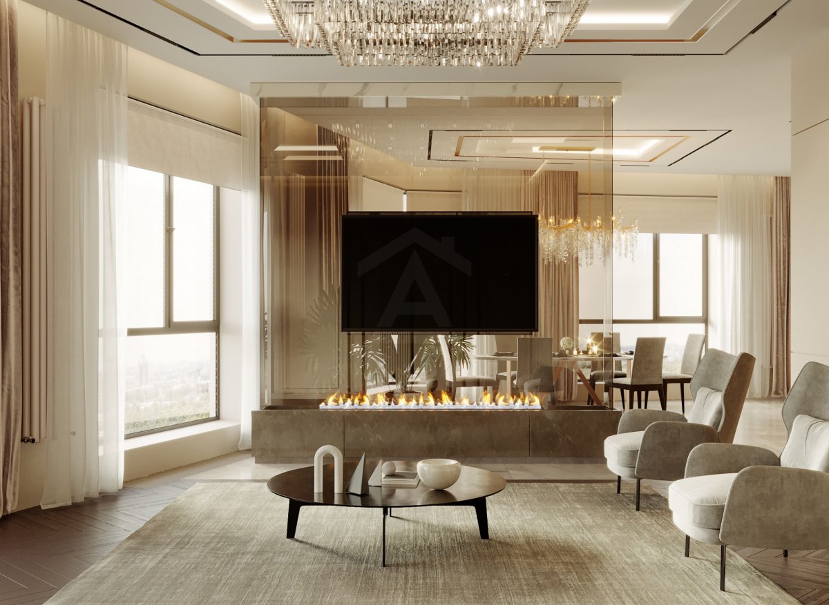 Золоті деталі Деталь розкішного інтер'єру квартири: витончені стінові панелі та золотисті акценти.