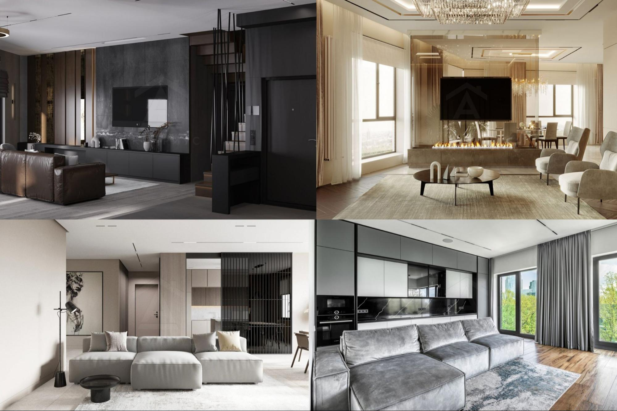 Неокласика у вітальні Розкішний неокласичний інтер'єр вітальні з елегантною люстрою та м'якими меблями.