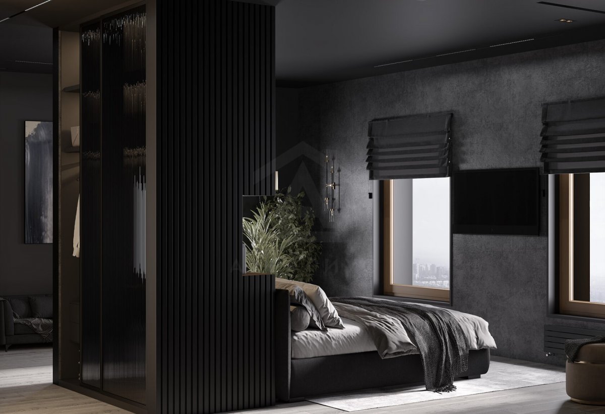 Спальня в стилі люкс. Сучасний дизайн спальні з використанням якісних матеріалів та акцентів у стилі розкішних інтер'єрів.