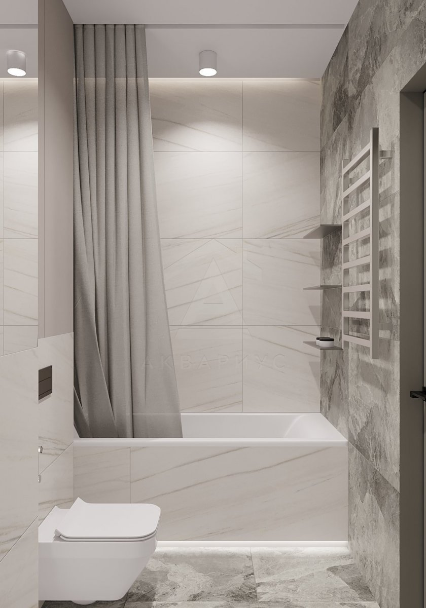 Штора для малої ванної Маленька ванна кімната з світлою шторою, що візуально збільшує простір.